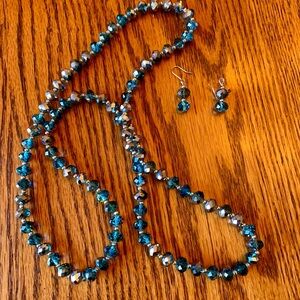 Elegant Blue and Silver Beaded Jewelry Set
